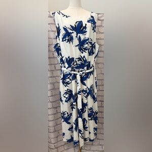 Macy’s Anne Klein:24W Sleeveless  Dress with Blue Floral Print 55% Linen